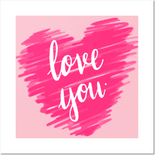 Love you typography in pink Posters and Art